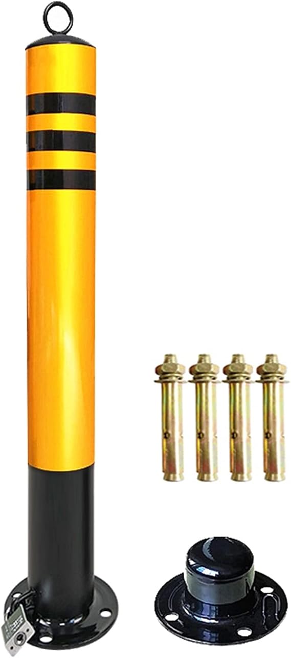 JYCCH Parking Posts For Driveways Removable Metal Security Post Bollard Parking Barriers With Padlock Reflective Traffic Cones (Black 500x76mm) (Black 600x76mm)