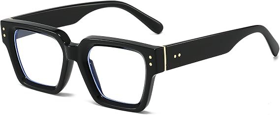 LJCZKA Square Blue Light Blocking Glasses for Women Men Chunky Thick Frame Glasses Anti Eyestrain Headache Computer Gaming Eyeglasses