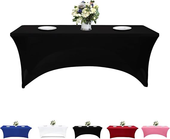 6ft table cloth, Black Spandex Tablecloth Tight, Fitted, Washable and Wrinkle Resistant Stretch Rectangular Patio Table Cover for Event, Wedding, Banquet & Parties. (1PCS)