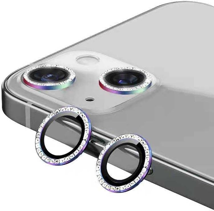 iPhone 13 Mini ile Uyumlu Kamera Lens Koruyucu, Renkli Taşlı Tasarım, Silikon