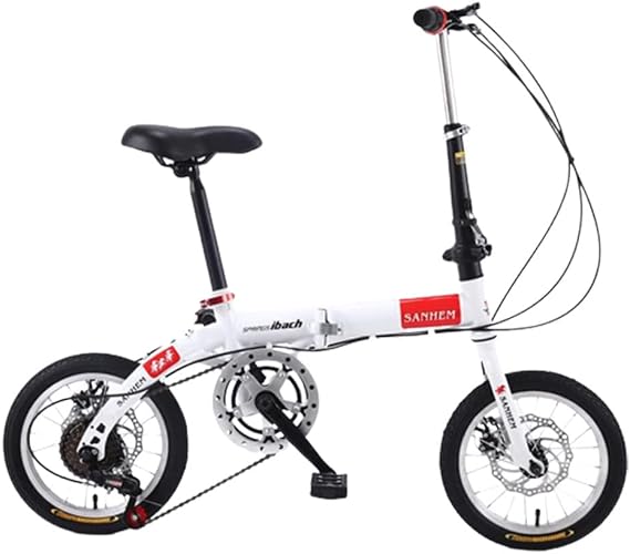 Folding Bicycle, 14 Inches, 6 Speeds, Compact, Storage, Lightweight, Disc Brake, Height Adjustable, For Adults & Children, Cars, City Rides & School, Folding Bicycle, Lightweight Aluminum Frame, Approx. 26.6 lbs 12 kg, Small Trail, City Cycle, Outdoor Activities, Gift