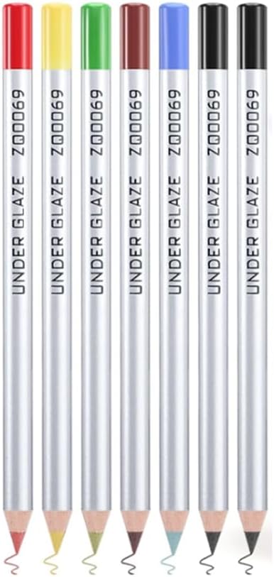 Underglaze Pottery Pencils- 6 Colors, 7Pcs Set for Ceramic for Decorating Underware, Bisque Clay Compatible Ware