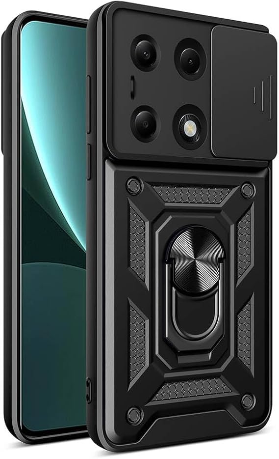 Spia Xiaomi Redmi Note 13 Pro 4G ile Uyumlu Kılıf Sürgülü Siyah Panther Yüzüklü Silikon Orijinal (Xiaomi Redmi Note 13 Pro 4G ile Uyumlu, Sürgülü Siyah)