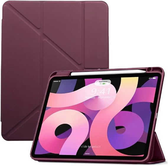 UnDePlus iPad 11.Nesil A16 11inç/10.Nesil 10.9inç ile uyumlu Kılıf Kalem Bölmeli Trifolding Case 27-Wine Red
