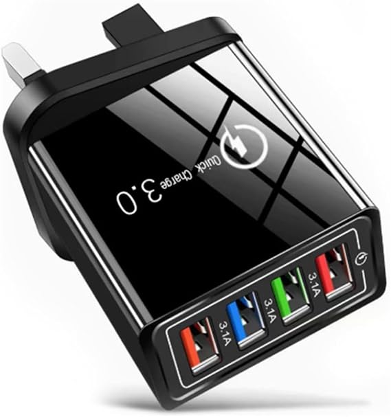 Hyper Charge Pro Charger, 4-Port Quick Charge 3.0 Hub with Temp Control & Fast Charging, USB Plug Fast Charging,Compatible with All Phones & Devices (Black)