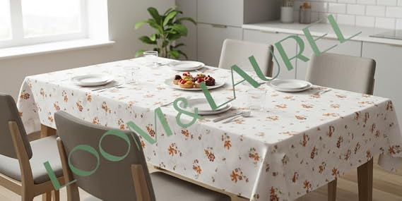 Baskılı Yıkanabilir 140 x 140 cm Masa Örtüsü Mutfak Bahçe Piknik Masa Örtüsü I Kahverengi Ağırlıklı Çiçek Desenli