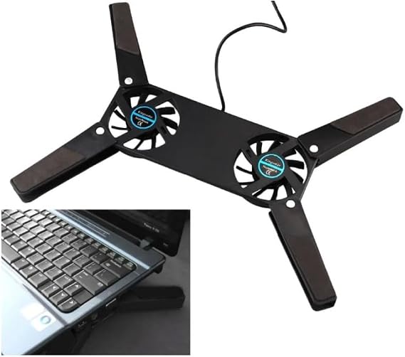 Ultra Küçük Katlanabilir Laptop Soğutucu Dizüstü Bilgisayar Soğutucu, Şık Tasarım, 2 Fan, USB Bağlantılı, Siyah Plastik Ayaklar