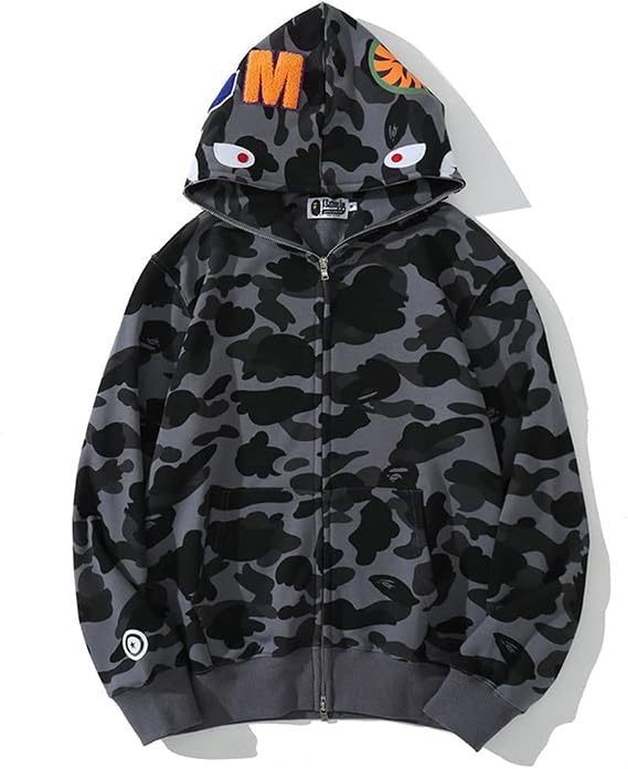 Hoodie Fashion Shark Jacket Ape Jacket Boy Girl Camouflage Hoodie Color: WW, Size: X-Large
