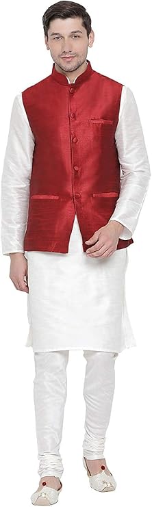 Royal Kurta Men's Silk Blend Kurta Pyjama with Stylish Nehru Jacket/Waistcoat