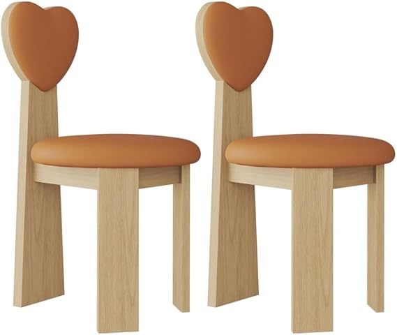 YVYKFZD Solid Wood Dining Chairs Set, Upholstered Dining Room Chair, Leather Kitchen Chairs, Living Room Chair with Heart-Shaped Backrest, for Offices Restaurant(Orange+Wood,2PCS)