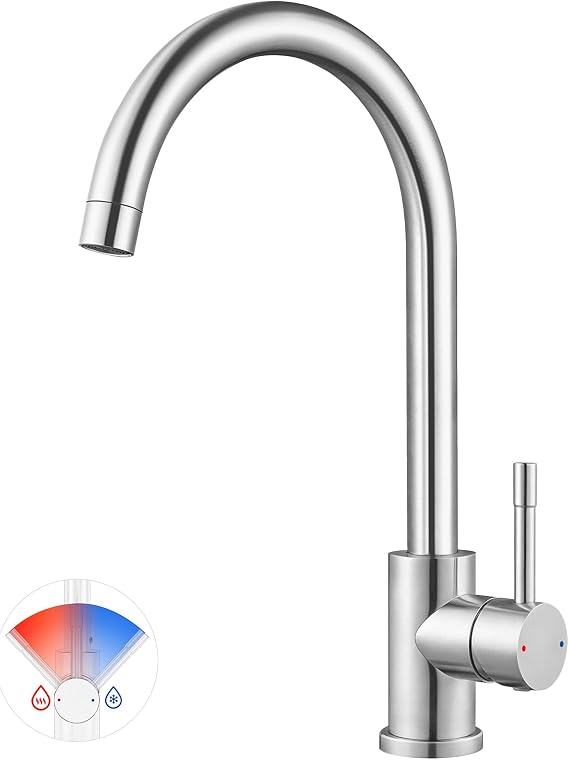 CECIPA 360° Swivel Kitchen Faucet, High Pressure Kitchen Faucet, High Arc Kitchen Mixer Tap, Single-Handle Tap, Stainless Steel Sink Faucet, G3/8 Connector