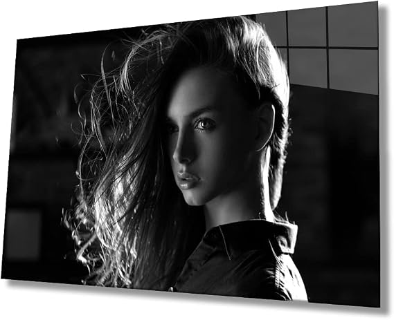 Miyrem Siyah Beyaz İnsan Fotoğrafları Kadın Cam Tablo36x23- myrm5938