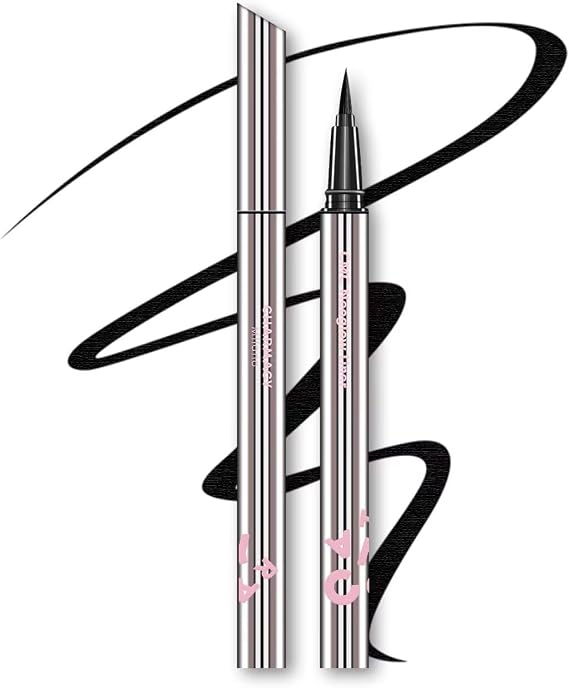 CHARMACY Liquid Eyeliner Waterproof, Intense Black Long Lasting Eyeliner Pen with Ultra Fine Tip, Smudge Proof, Smear Proof, Easy Apply for Winged Liner & Precise Lines, Beginner Friendly, 0.6ml