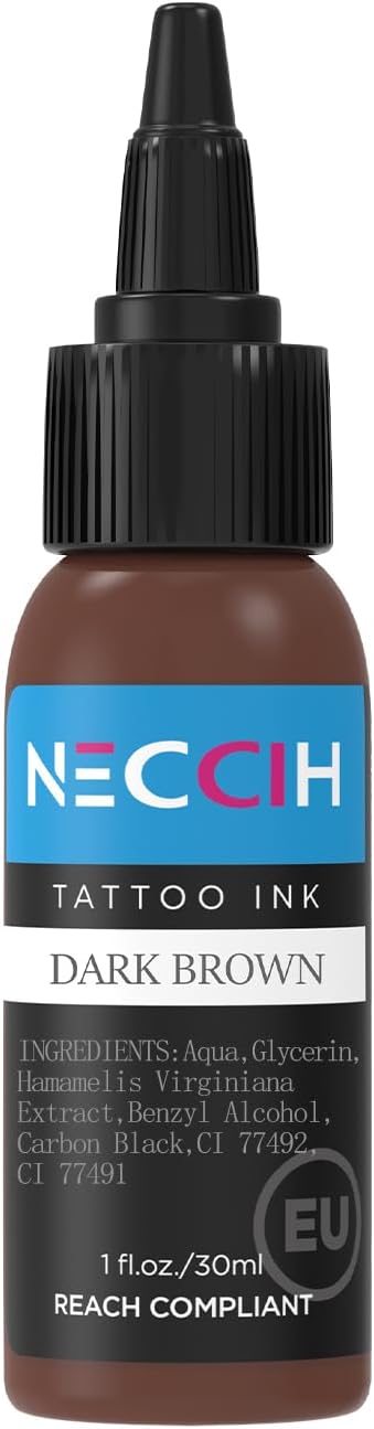 Dark Brown Tattoo Pigment – 30ml/1oz Professional Tattoo Inks, Easy & Fast Coloring, Rich Vibrant Colors with Long-Lasting Fade-Resistant Ink Permanent Makeup Supplies for Artists