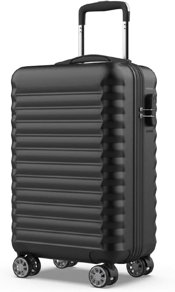 NUMADA - Upfly 20' ABS Cabin Travel Suitcase (53x33.5x22cm) with Combination Lock and 4 360 Double Wheels. Sturdy Lightweight Rigid Hand Case with Compartmented Interior | Black