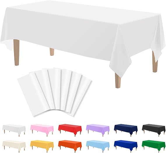 Kopokita 6PCS White Plastic Table Cloths 54 x 108 Inch, Disposable Rectangle Party Table Covers