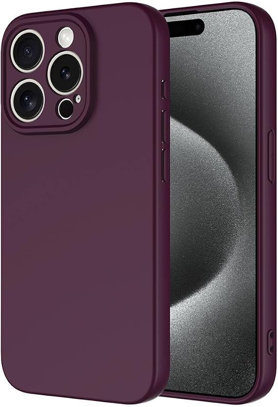 Elfia Apple iPhone 15 Pro ile Uyumlu Kılıfı Silikon Esnek içi Kadife Kamera Lens Korumalı Mat Renkli İnce Tarz Kapak Mara Mürdüm