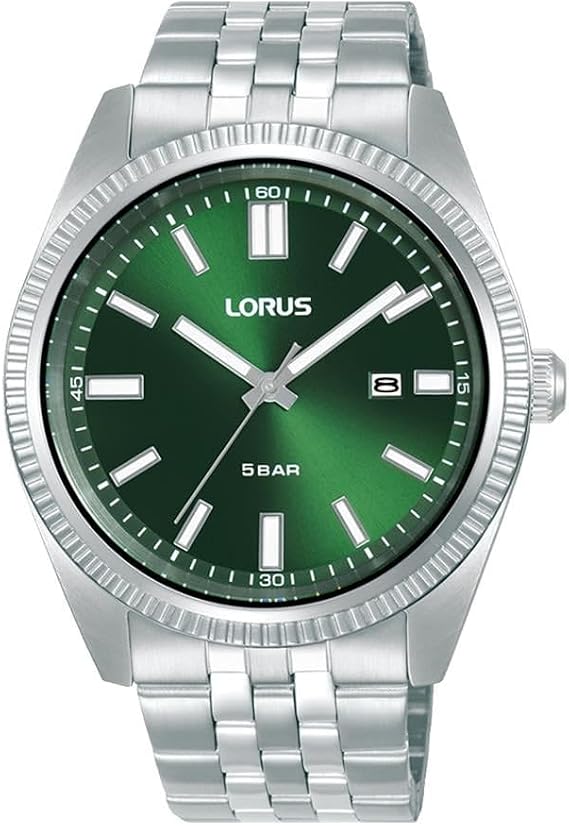 Lorus Men's Analogue Quartz Watch with Stainless Steel Strap, Silver/Green