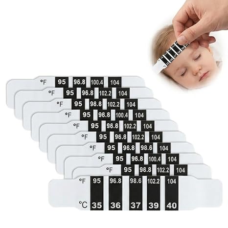 Forehead Thermometer Strips 10PCS, Reusable Quick Read stick on Thermometer strip Non-Toxic with Liquid Crystal Displa, for Kids Infants Toddlers Elderly Outdoor Use Fever Body Test ﻿