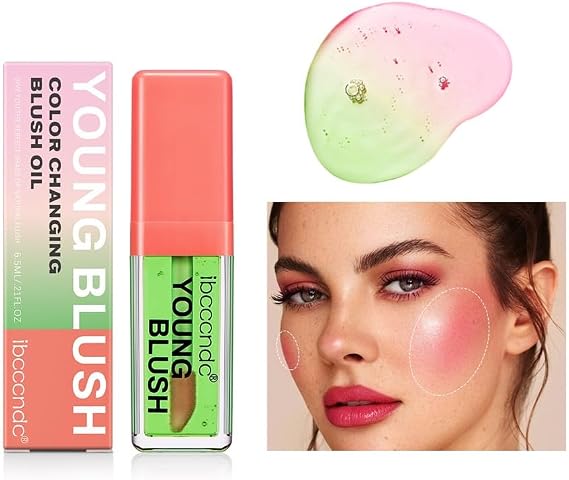 Color Changing Liquid Blush, Moisturizing Ph Changing Blush Liquid for Cheeks, Dewy Finish Face Blush for Natural Looks, Weightless & Long Lasting Blush Makeup (Green)