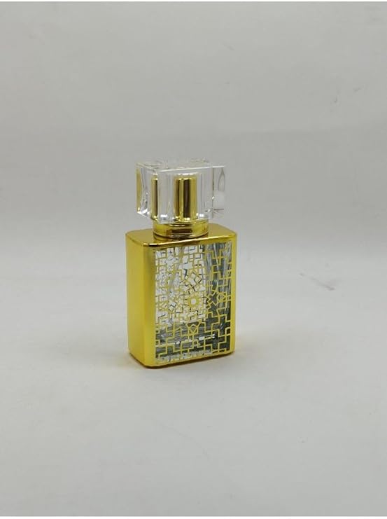 Boş Doldurulabilir, Lüks ve Şık, Altın Rengi Süslemeli Şeffaf Cam Parfüm Şişesi, Desen No:1, 50ml