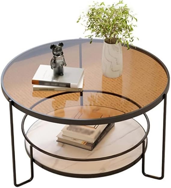 Occasion Table Ribbed Tempered Glass Round Coffee Table Minimalist mini table perfect for small living rooms. Space-saving modern design Black, 31.5 inches 80 cm