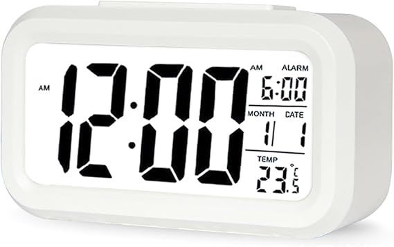 Alarm Clock, Stylish Digital Light, Easy to Read, Simple, Thermometer, White, Multi-Function