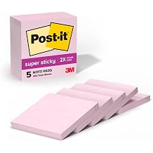 Post-it Süper Yapışkan Notlar, 5 Yapışkan Not Kağıdı, 7,6 x 7,6 cm, Okul Malzemeleri, Ofis Ürünleri, Dikey Yüzeyler, Monitörler, Duvarlar ve Pencereler için Yapışkan Notlar, Pink Salt
