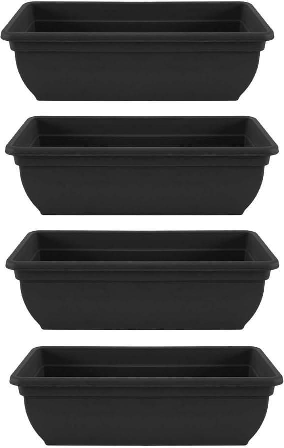 Long Rectangular Plastic Trough Planters, Black/ Trough/Windowsill Herbs Planters | Weather-Resistant, Outdoor/Indoor Balcony Patio Flower Fruits Pots | Plant Pots for Garden (4, 46CM Medium)