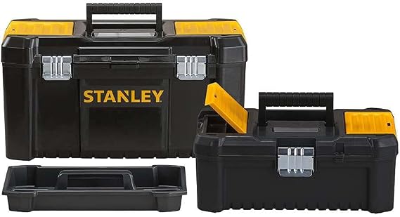 STANLEY Bonus Pack 2 Plastic Tool Boxes 12.5"/32cm + 19"/48cm, Metal Latches, Ergonomic Handle, Organizers Integrated in Lids, STST1-75772