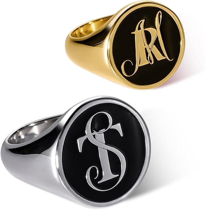 Personalized Two Letter Initial Signet Ring for Women or Men - Custom Engraved Sterling Silver Statement Ring for Mom or Dad