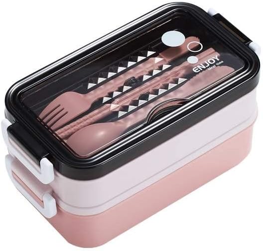 Lunch Box (with Compartments) – Lunch Box (BPA Free) Bento Box – Plastic – Lunch Box Food Work – 3 Compartments with Cutlery Included – 3 Colours (Pink)