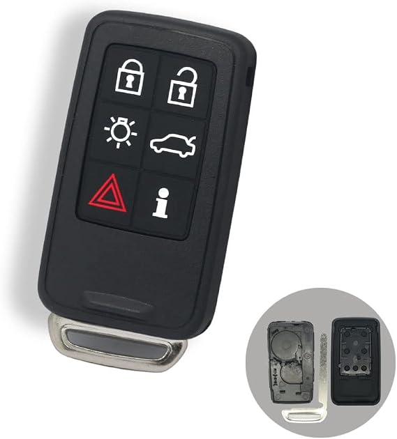 Replacement Key Shell + Uncut Blank Emergency Insert Key Compatible with VOLVO 6 Button Smart Keyless Entry Remote Key Case Fob PG789B