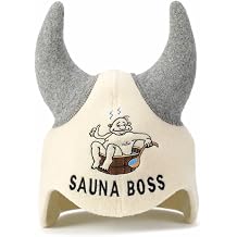 SAUNA GURU Sauna Boss Horns Hat, 100% Organic Wool Felt Sauna Cap, Banya Hat Sauna Hair Protector, Sauna Accessories Embroidered Hat, Sauna Accessory, Sauna Gifts for Men and Women, Russian Sauna Hat