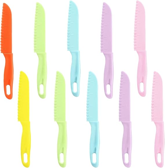 Plastic Reusable Kids Safety Knife Set for Chopping for Kitchen, 10PCS