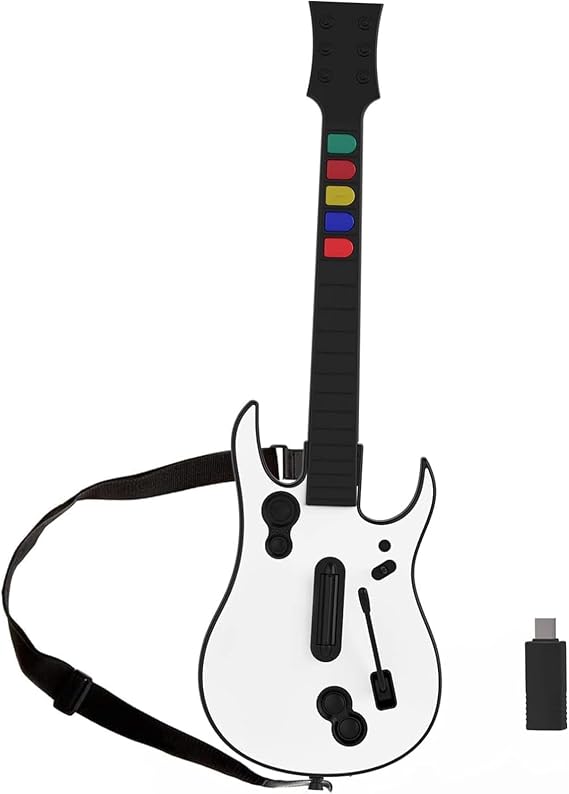 NBCP PC Guitar Hero Controller, Wireless PlayStation 3 PS3/PC Guitar Hero Guitar with Dongle for Clone Hero, Guitar Hero 3/4/5 Rock Band 1/2 Games