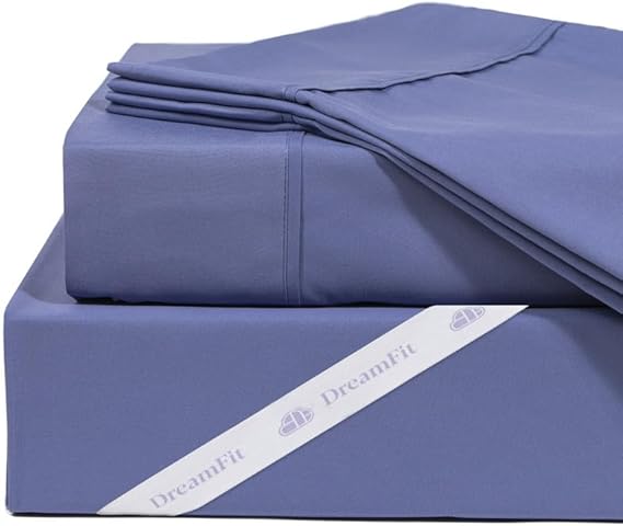 DreamFit DreamCool 100% Pima Cotton Sheets with Elastic Corner Straps 20 Inch Extra Deep Pocket Crafted in USA Bedding  to Stay On Luxury Sheets Full Sheets Set Blue