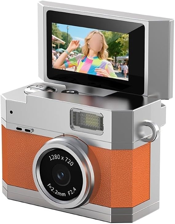 Digital Camera with 0.96 Inch Flip Screen and Type-C Charging Portable Thumb-Sized Keychain for camcorder for Travel Vlog Party(Orange)