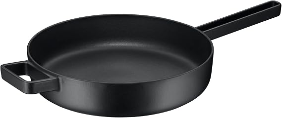 WMF Flavour Sauté Pan 28 cm Induction Serving Pan Cast Iron Induction Enamelled Cast Iron High Rim Oven-Safe Modern Elegance Black