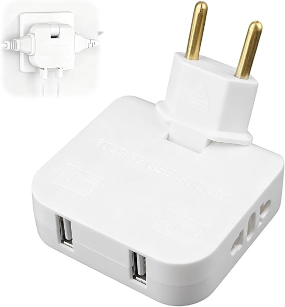 Thief Flat Multi Wall Plug, with 2 Outlets + 2 USB