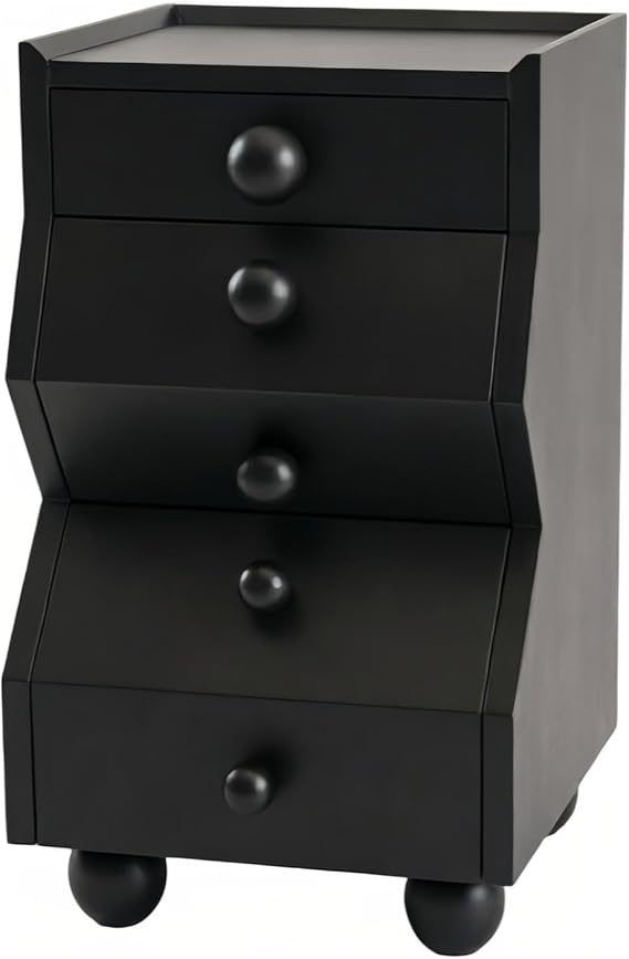 Bedside Table Three-Drawer Angular Panel Nightstand with Spherical Knobs for Bedroom Storage Bedroom(Black,Large)