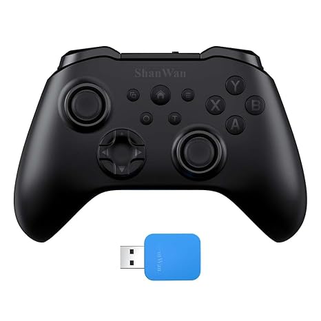 ShanWan Wireless Controller für Windows- PC Android iPhone Android Switch Steam Gamepad 2.4G Bluetooth Controller with Hall Effect TriggerTurboRumble Vibration (Schwarz)