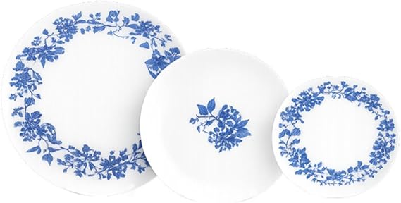 Luminarc Garden Blue Opal Glass Dinnerware Set, 18 Pieces, 6 People