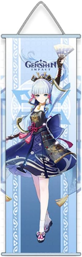 ROSETOR 1PC Genshin Impact Hanging Painting Silk Cloth Poster Engraved Scroll Animation Peripheral (Kamisato Ayaka)