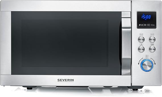 SEVERIN Microwave with Grill and Convection Air Fryer Function, 4-in-1 for Defrosting, Cooking and Warming, 25 L, Brushed Stainless Steel/Silver, MW 7982