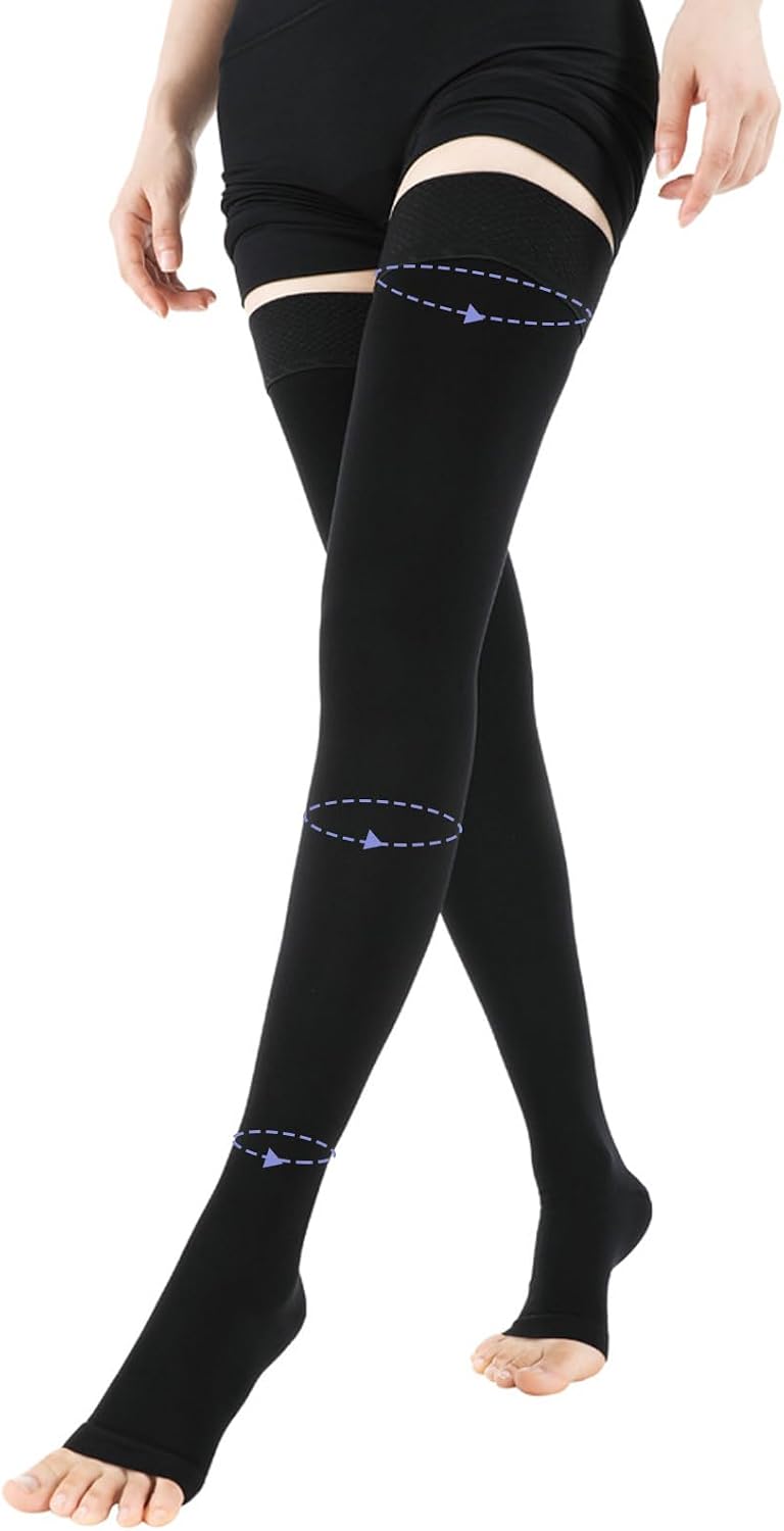 Compression Socks for Men Women, Thigh High Graduated Support Stockings 20-30 mmHg, Open Toe Circulation Sleeves for Travel, Sports, and Daily Wear