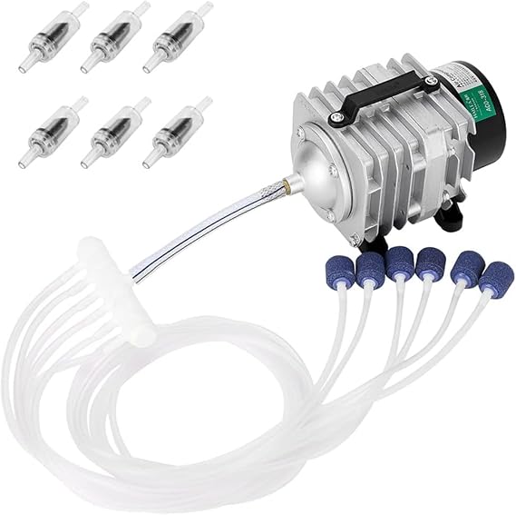 Piston Air Compressor Pump With 6 Way Mifold Air Pump Reciprocating Compressor Aquarium Oxygen Pump, Commercial Aquarium Air Pump, Powerful Ultra Silent For Aquaculture Seafood Pond, 35W