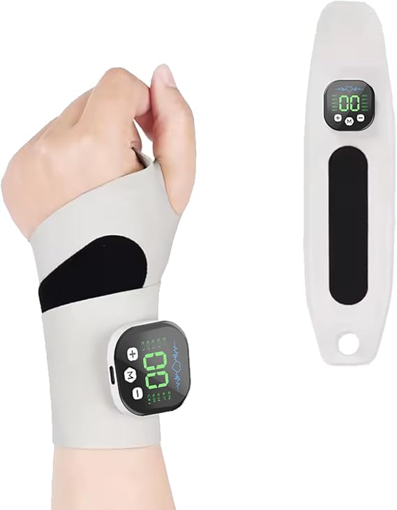 Carpal Tunnel Wrist Massager,Rechargeable Adjustable Electric Wrist Massager with 8 Modes and 30 Intensities,Hand Massager for Arthritis, Carpal Tunnel & Joint Pain,Ergonomic Surround Support (White)