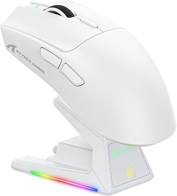 ATTACK SHARK X1 Oyun Faresi, Touchpad RGB Şarj Dağı, PixArt PAW3395PRO Oyun Sensörü, BT/2.4G Kablosuz/Kablolu Oyun Faresi, 40000 dpi, 53 g Superlight Gamer Mice Win11/Xbox/PS/Mac için (beyaz)