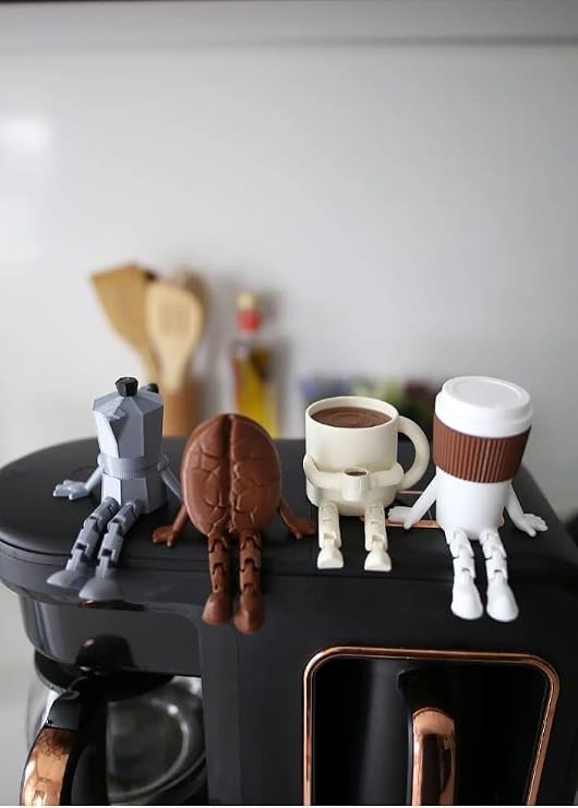 Sevimli Kahve Köşesi Biblo Seti - 4 Parça Sunum Seti - Moka Pot - Kahve Bardağı - Dekoratif Objeler